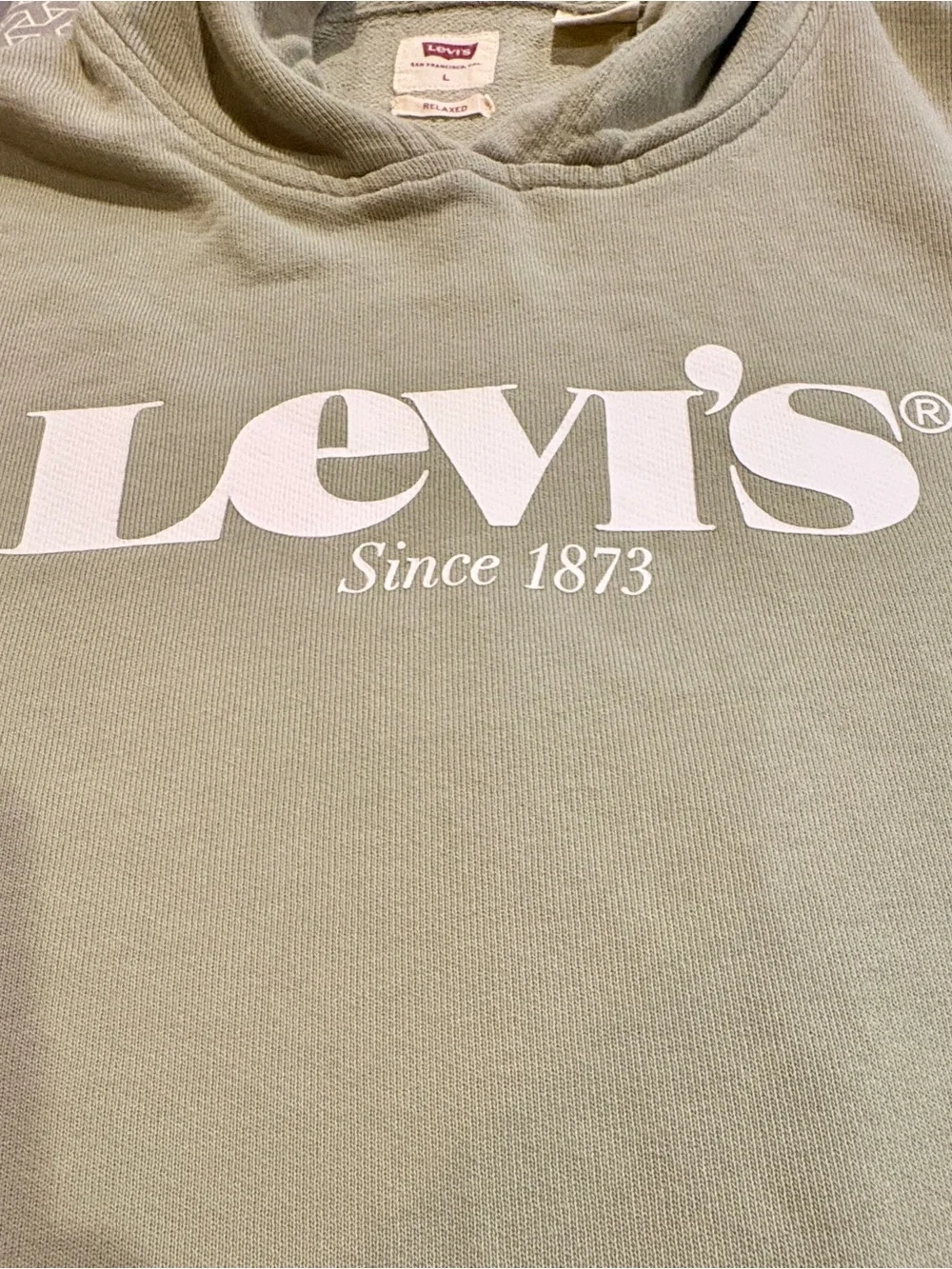 Levi’s Relaxed Fit Sage Green Logo Hoodie Large Cotton Pullover Sweatshirt